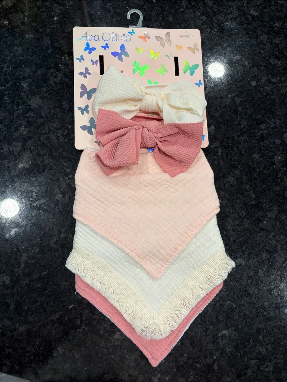 Pink & Cream Baby Bandana Bibs with Matching Bows